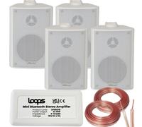 Loops SMART HOME Bluetooth Amplifier & 4 White Wall Mount Speaker Kit Compact HiFi Amp