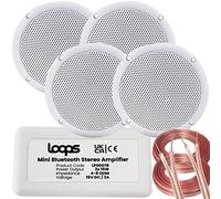 Loops SMART HOME Bluetooth Amplifier & 4x Moisture Resistant Ceiling Speaker Kit - Compact HiFi Mini/Micro Amp - Bathroom/Kitchen Audio Music Player System
