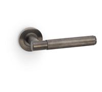 Loops Solid Brass Knurled Door Handle Set - Dark Bronze Straight Lever On Round Rose