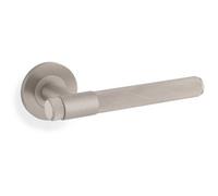 Loops Solid Brass Knurled Door Handle Set - Satin Nickel Bar Lever On Round Rose