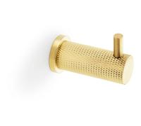Loops Solid Brass Knurled Single Robe Coat Hook - Wall Mounted Holder - Satin Brass