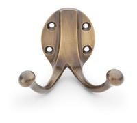 Loops Solid Brass Traditional Double Robe Hook - Wall Mounted Holder - Antique Bronze