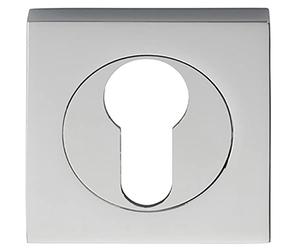 Loops Square Euro Profile Escutcheon - 52mm - Concealed Fix - Polished Chrome | Door Keyhole Cylinder Plate Cover - Lever on Rose Door Handles - Metal Material - Chrome Finish