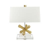 Loops Square Table Lamp Crystal Base Cream Tapered Shade Distressed Gold LED E27 100W Loops Multicolor