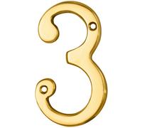 Loops Stainless Brass Door Number 3 75mm Height 4mm Depth House Numeral Plaque in Metallics Loops Metallics
