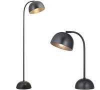 Loops Standing Floor & Table Lamp Set - Adjustable Matt Black Steel Grey Painted Head
