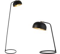Loops Standing Floor & Table Lamp Set - Industrial Style Matt Black Antique Brass Frame Light