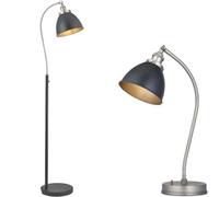 Loops Standing Floor & Table Lamp Set - Matt Black Frame Aged Pewter Adjustable Head
