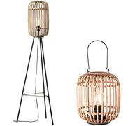 Loops Standing Floor & Table Lamp Set - Natural Bambo open Framed Shade - Matt Black Base