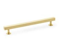 Loops Straight Square Bar Pull Handle - Satin Brass 192mm Centres Solid Brass Drawer