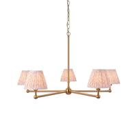 Loops Stunning 5-Light Ceiling Pendant Light With Brushed Brass Finish And Peach Fabric Shades