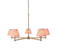Loops Stunning 5-Light Pendant Ceiling Light In Brushed Aged Brass With Coral Pink Shades