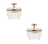 Loops Stylish 2 Pack Antique Brass Semi Flush Ceiling Lights With Clear Glass Shade