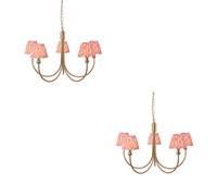 Loops Stylish 2 Pack Ceiling Pendant Lights In Brushed Brass And Coral Pink Fabric