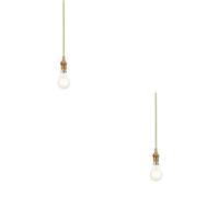 Loops Stylish 2 Pack Hanging Ceiling Pendant Lights In Brushed Aged Brass With Green Fabric Cord