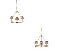 Loops Stylish 2 Pack Hanging Pendant Lights In Brushed Aged Brass With Pearl Grey Shades