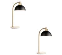 Loops Stylish 2 Pack Table Lamps In Matt Black And Antique Brass With Grey Marble Base