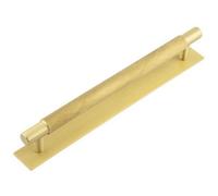 Loops Stylish 224mm Satin Brass Cabinet Handle With Plain Backplate - Kitchen Drawer Pull Handle