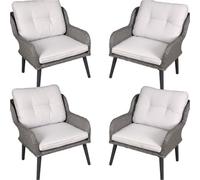 Loops Stylish 4 Pack Outdoor Dining Armchairs With Cushions In Grey Rattan Wicker
