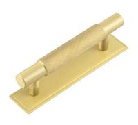 Loops Stylish 96mm Satin Brass Cabinet Handle With Stepped Backplate Kitchen Drawer - Pull Handle