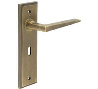 Loops Stylish Antique Brass Door Handle Lock Backplate For Modern Homes - Solid Brass Interior Handle