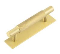 Loops Stylish Satin Brass Cabinet Handle With 96mm Ctrs And Plain Backplate - Kitchen Drawer Pull Handle