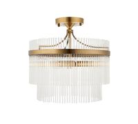 Loops Stylish Semi Flush Mount Ceiling Light In Brushed Aged Brass And White Glass