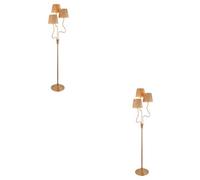 Loops Stylish Set Of 2 Tall Wriggle Floor Lamps In Brushed Brass With Raffia Shades