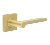 Loops Stylish Square Plain Rose Door Handle In Satin Brass Finish - Solid Brass Interior Handle