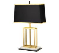 Loops Table Lamp Black Rectangular Shade & White Marble Base Brushed Brass LED E27 60W Loops Black