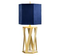 Loops Table Lamp Blue Shade with Gold Faux Silk Lining Brushed Brass LED E27 60W Bulb in Metallics Loops Metallics