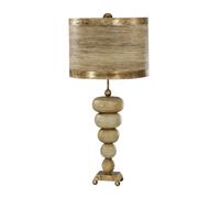 Loops Table Lamp Gold Base Textured Pebble Shapes Gold Leaf Striped Shade LED E27 60W Loops Multicolor
