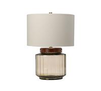 Loops Table Lamp Ivory Shade Metalwork Aged Brass Wood Dark Stained LED E27 60W in Metallics Loops Metallics