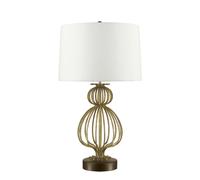 Loops Table Lamp Mocha Brown Steel Base Cream Linen Shade Distressed Gold LED E27 100W in Metallics Loops Metallics