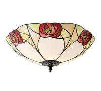Loops Tiffany Glass Flush Ceiling Light - Mackintosh Style Rose - Dark Bronze Finish