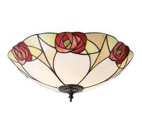 Loops Tiffany Glass Flush Ceiling Light - Mackintosh Style Rose - Dark Bronze Finish in Clear Loops Clear