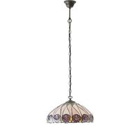 Tiffany Glass Hanging Ceiling Pendant Light Bronze & Round Rose Shade i00125