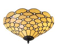 Loops Tiffany Glass Semi Flush Ceiling Light Amber Geometric Inverted Shade i00059 in Clear Loops Clear