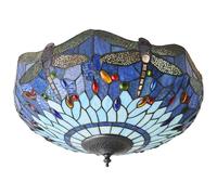 Loops Tiffany Glass Semi Flush Ceiling Light Blue Dragonfly Inverted Shade i00044 in Clear Loops Clear