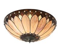 Tiffany Glass Semi Flush Ceiling Light Cream Bronze Round Inverted Shade i00036