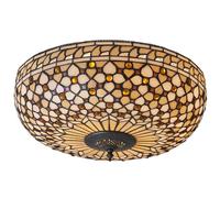 Tiffany Glass Semi Flush Ceiling Light Cream Bronze Round Inverted Shade i00156