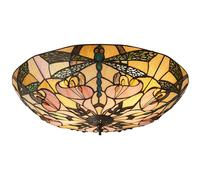 Loops Tiffany Glass Semi Flush Ceiling Light Dragonfly Round Inverted Shade i00032 in Clear Loops Clear