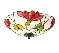 Tiffany Glass Semi Flush Ceiling Light Red Flower Round Inverted Shade i00035