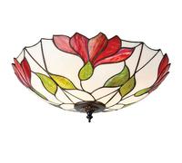 Loops Tiffany Glass Semi Flush Ceiling Light Red Flower Round Inverted Shade i00035 in Clear Loops Clear