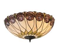 Loops Tiffany Glass Semi Flush Ceiling Light Rose & Cream Inverted Round Shade i00048 in Clear Loops Clear