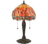 Loops Tiffany Glass Table Lamp Light Dark Bronze Base & Orange Dragonfly Shade i00196