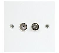 Loops TV Aerial Coaxial & F-Connector Satellite Wall Plate - Double/Dual 2 Gang Face Outlet - Single Flush Mounted Screw Fitting