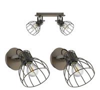 Loops Twin Ceiling Spot Light & 2x Matching Wall Lights Black Industrial Wire Shade Loops Black