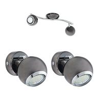 Loops Twin Ceiling Spot Light & 2x Matching Wall Lights Black Nickel Chrome Adjustable in Metallics Loops Metallics