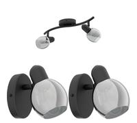 Loops Twin Ceiling Spot Light & 2x Matching Wall Lights Black Vaporized Glass Moving Loops Black